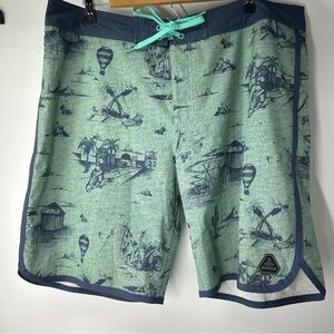 Prana Men's Green and Navy Swim Board Shorts